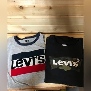 2 Levi tees. Batwing with camouflage pattern and sportswear logo. Size xl youth